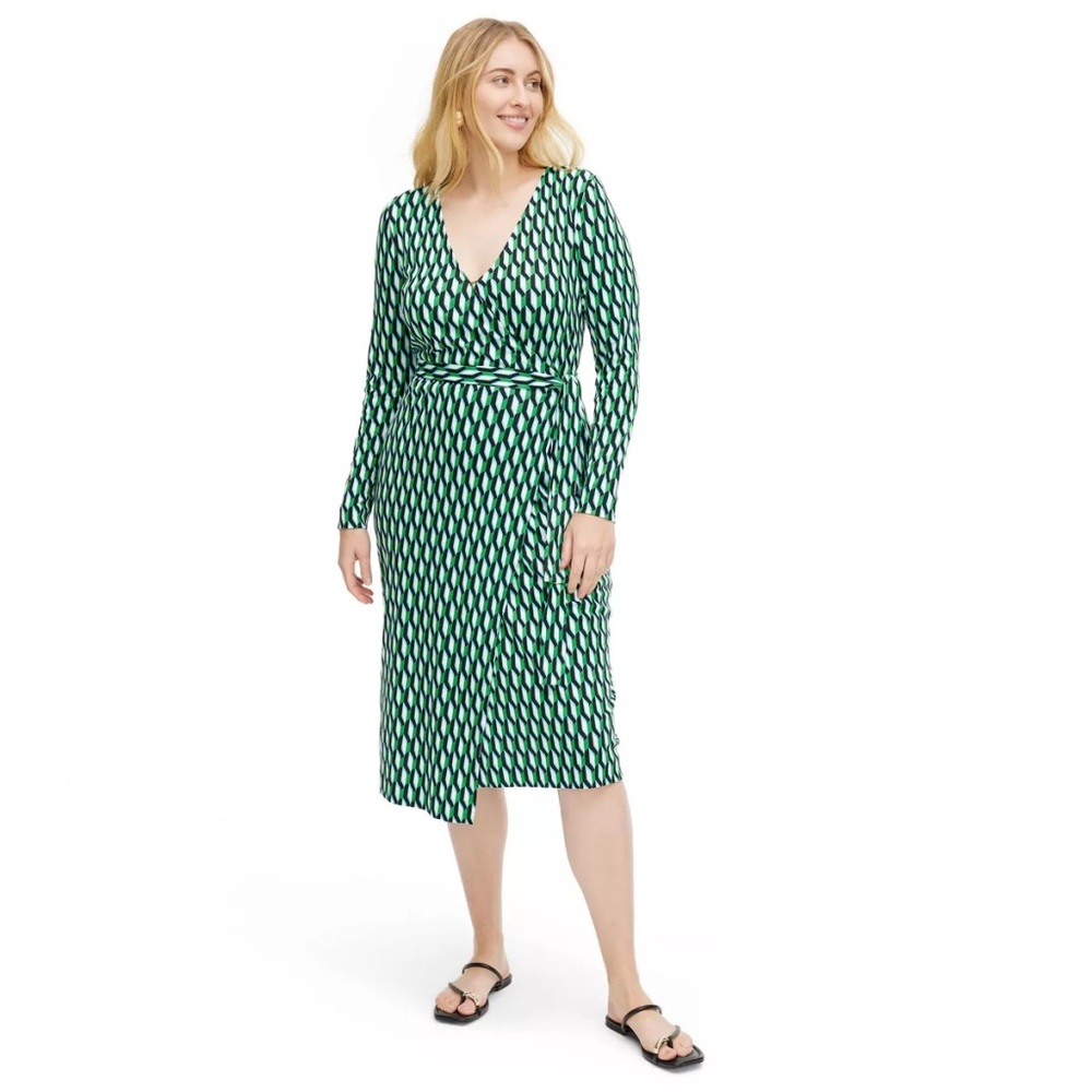 Diane Von Furstenberg Green and White Midi Dress